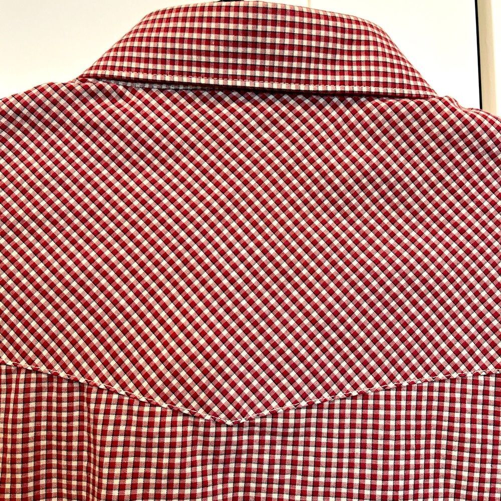 Vintage Wrangler Red Gingham Pearl Snap Western Shirt | Men's XL 17x35 - Picture 6 of 10